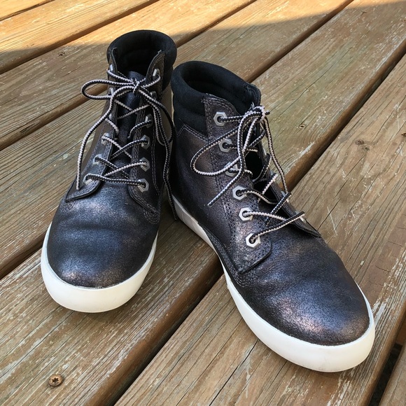 Timberland Black Metallic High Top Leather Sneaker - Picture 4 of 14